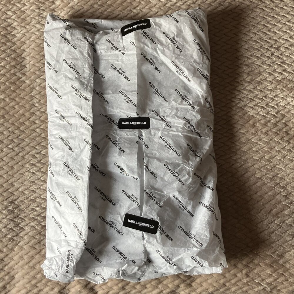 NWT Karl Lagerfeld Art Deco Scarf, Size 72" x 14" - Black/White, Tags $68. - Picture 5 of 5